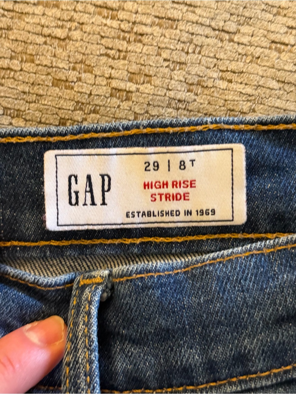 GAP High Rise Flare Jeans - Blue with Gold Stitching